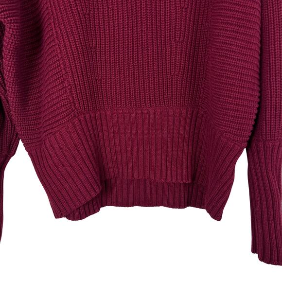 Free People Burgundy Turtleneck Oversized Chunky Knit Sweater Women’s XS - Picture 5 of 8